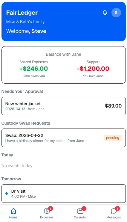 FairLedger dashboard on iPhone