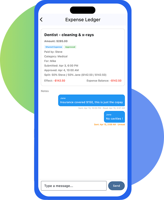 FairLedger app screen showing transaction details and contextual messaging